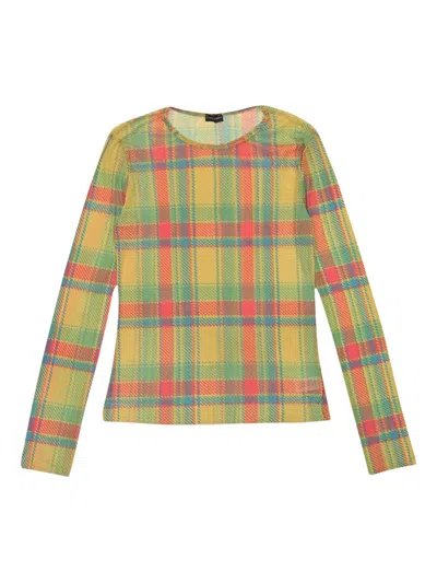 Callipygian Plaid Long-sleeve Mesh "multi (rainbow)" Top