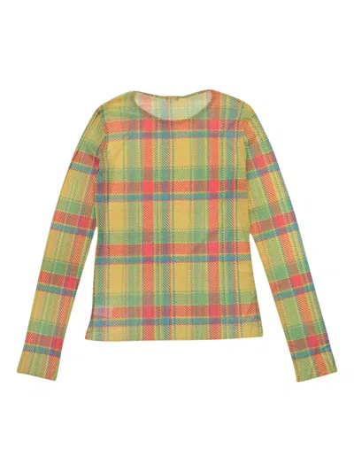 Callipygian Plaid Long-sleeve Mesh "multi (rainbow)" Top