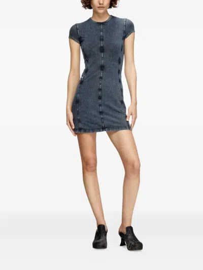 Diesel Mini Dress In Denim-look Jersey In Blue