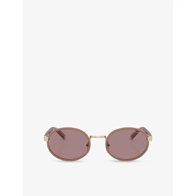 Prada Womens Brown Pr B56s Round-frame Metal Sunglasses In Brown