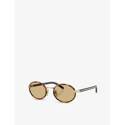 Prada Womens Brown Pr B56s Round-frame Tortoiseshell Metal Sunglasses In Brown