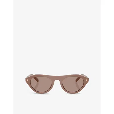 Prada Womens Brown Pr B15s Oval-frame Acetate Sunglasses In Brown
