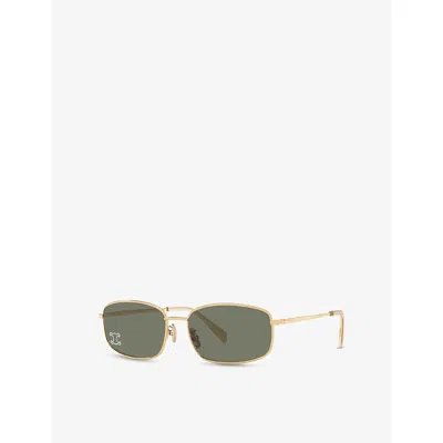 Celine Triomphe Crystal-embellished Square-frame Gold-tone Sunglasses In Green