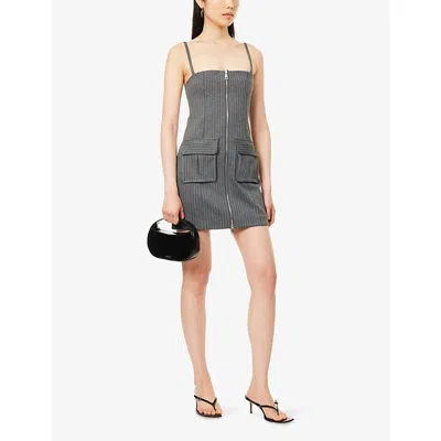 Good American Womens Soft Stretch Ponte Pinstripe Stretch-woven Mini Dress Suiting Pinstripe001 In Gray