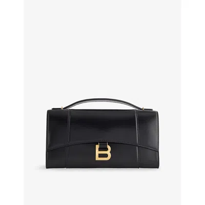 Balenciaga Hourglass Leather Top Handle Clutch In Black