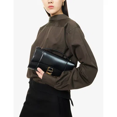 Balenciaga Hourglass Leather Top Handle Clutch In Black