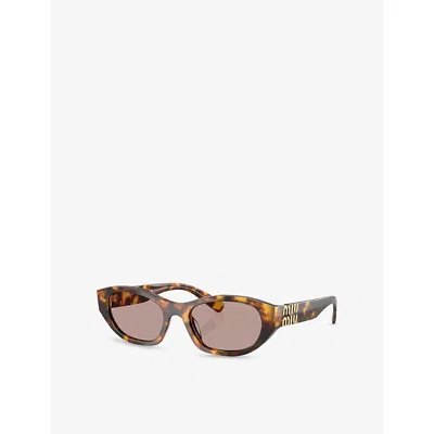 Miu Miu Womens Brown Mu A03s Irregular-frame Tortoise Acetate Sunglasses