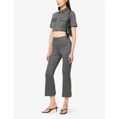 Good American Womens Suiting Pinstripe001 Ponte Pinstripe Kick-flare Mid-rise Stretch-woven Trousers