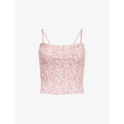 Reformation Womens Rosin Hattie Floral-print Linen Crop Top In Brown