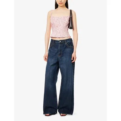 Reformation Womens Rosin Hattie Floral-print Linen Crop Top In Brown