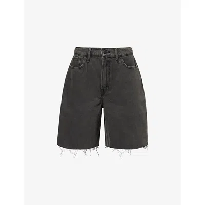 Good American Womens Black398 Good Extreme High-rise Denim Barrel Shorts