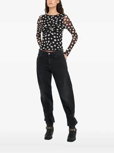 Liu •jo Crewneck Polka Dots Ruched Twist Front Top