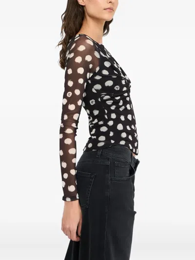 Liu •jo Crewneck Polka Dots Ruched Twist Front Top