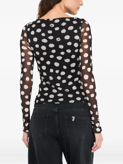 Liu •jo Crewneck Polka Dots Ruched Twist Front Top