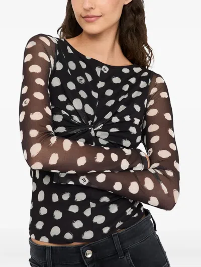 Liu •jo Crewneck Polka Dots Ruched Twist Front Top