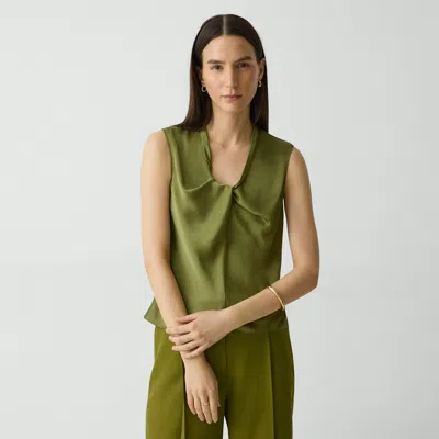 Theory Twist Neck Blouse In Crushed Satin In Green