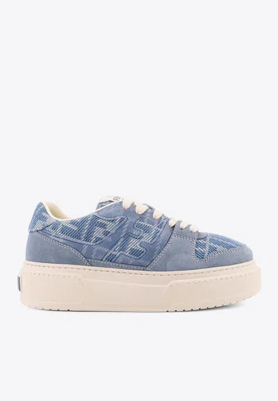Fendi Match Canvas And Suede Low-top Sneakers In Blue