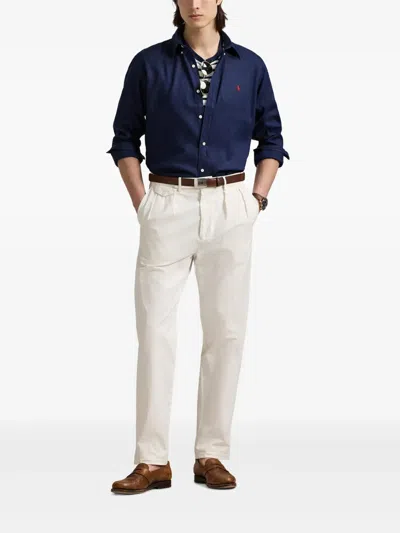 Polo Ralph Lauren Classic Fit Linen-cotton Shirt In Newport Navy