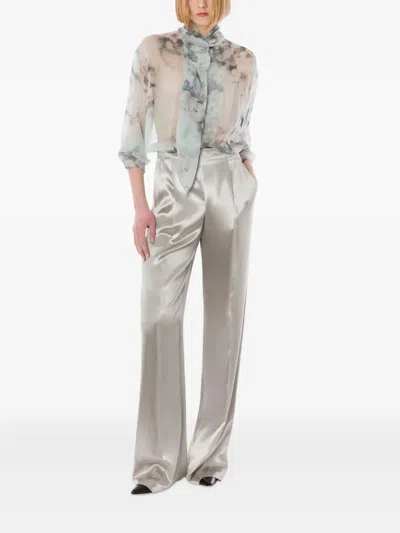 Alberta Ferretti High Waist Wide Leg Trousers In Silver