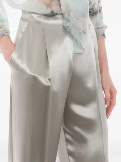 Alberta Ferretti High Waist Wide Leg Trousers In Silver