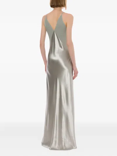 Alberta Ferretti Shiny Satin Long Dress In Gray