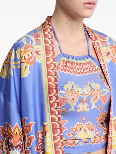 Etro Paisley Print Open Front Silk Twill Jacket In Blue