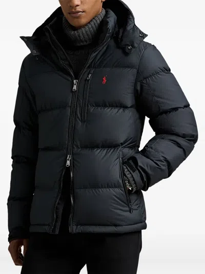 Polo Ralph Lauren Blue Down Jacket With Fixed Hood And Embroidered Pony Logo On Chest In Tech Fabric Man