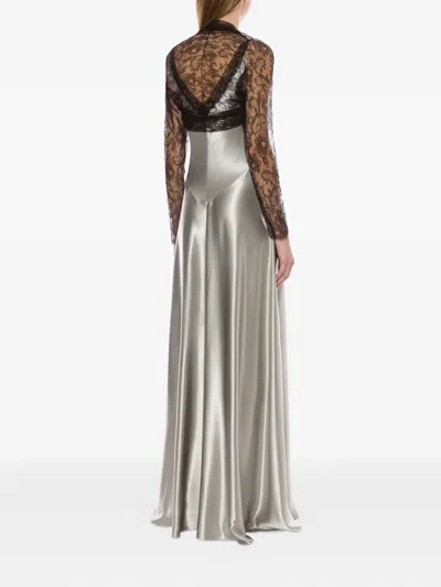 Alberta Ferretti Backless Satin Long Sleeve Floor-length Dress