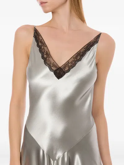 Alberta Ferretti Backless Satin Long Sleeve Floor-length Dress