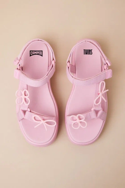 Camper Twins Pink Floral Bow Strappy Flatform Sandals