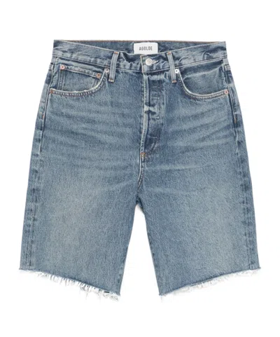 Agolde 90's Raw-cut Edge Denim Shorts In Blue