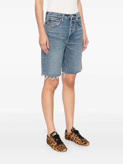 Agolde 90's Raw-cut Edge Denim Shorts In Blue