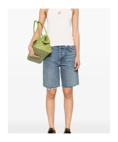 Agolde 90's Raw-cut Edge Denim Shorts In Blue