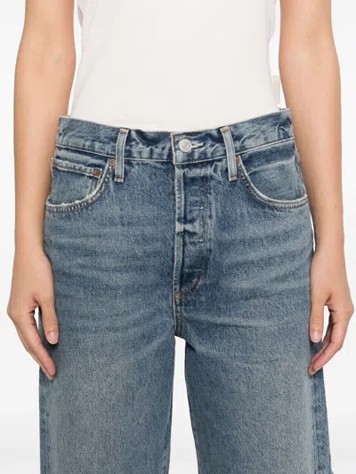 Agolde 90's Raw-cut Edge Denim Shorts In Blue