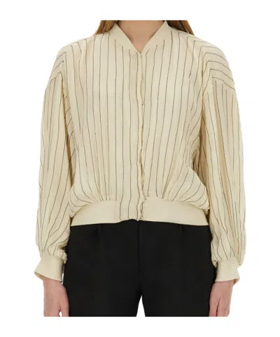 Alysi Silk Bomber Jacket With Subtle Stripes