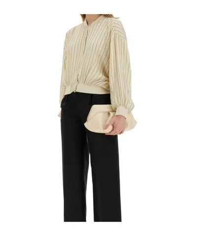Alysi Silk Bomber Jacket With Subtle Stripes