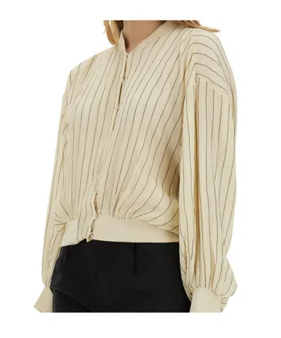 Alysi Silk Bomber Jacket With Subtle Stripes