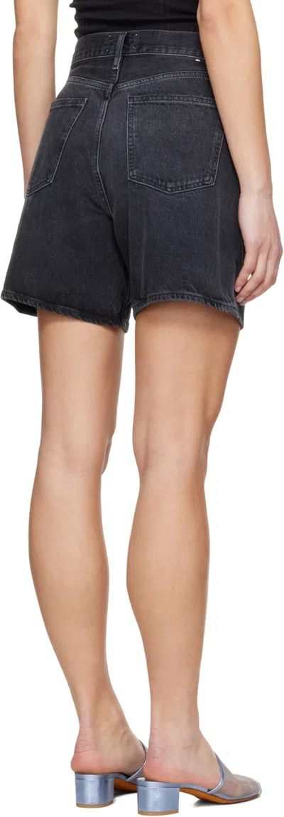 Agolde Parker Black Distressed Denim Shorts In Fallen