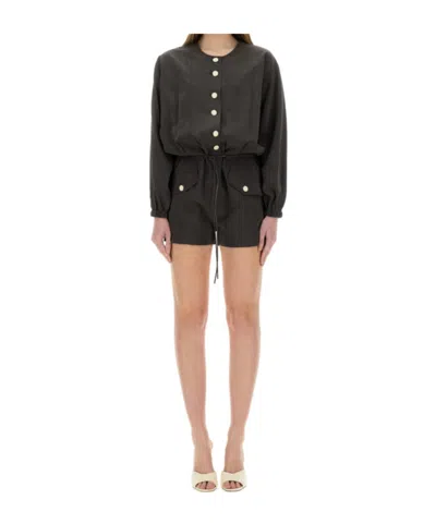 Alysi Short Silk Canvas Jumpsuit In Black