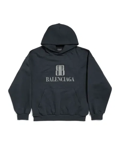 Balenciaga Black Hoodie With Fixed Hood And Logo Lettering On The Front In Cotton Man In Blue