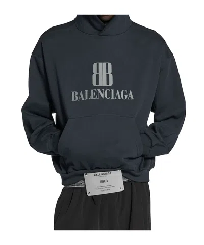 Balenciaga Black Hoodie With Fixed Hood And Logo Lettering On The Front In Cotton Man In Blue
