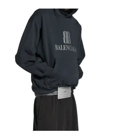 Balenciaga Black Hoodie With Fixed Hood And Logo Lettering On The Front In Cotton Man In Blue