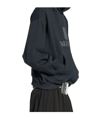 Balenciaga Black Hoodie With Fixed Hood And Logo Lettering On The Front In Cotton Man In Blue