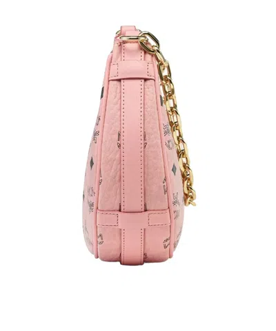 Mcm Small Aren Monogram Crescent Hobo Bag In Pink