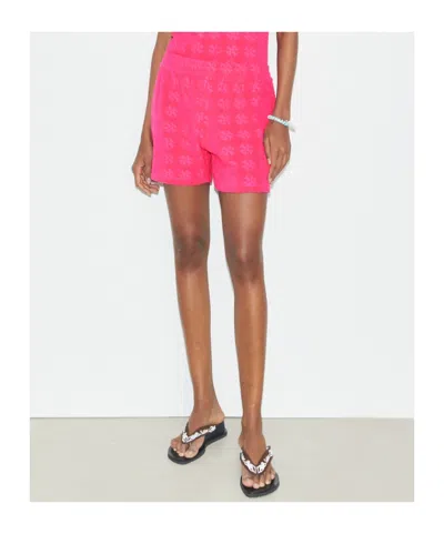 Tory Burch Logo Patterned Cotton Shorts With Elastic Waistband In Pink