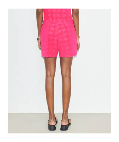 Tory Burch Logo Patterned Cotton Shorts With Elastic Waistband In Pink