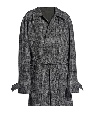 Balenciaga Vintage Checked Wool One Layer Raglan Coat Clothing In Black