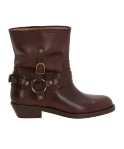 Isabel Marant Brown Boots With Slouched Shaft And Decorative Straps In Gray