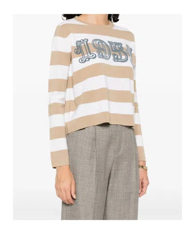 Max Mara Wool Sweater With Embroidered Stripes And Crew Neck In Multi