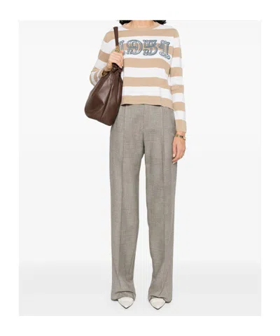 Max Mara Wool Sweater With Embroidered Stripes And Crew Neck In Multi